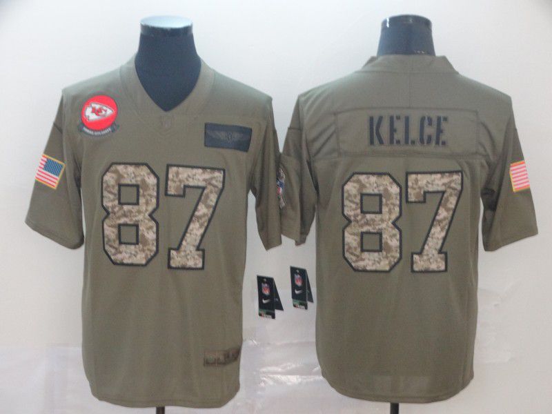 Men Kansas City Chiefs #87 Kelce Nike 2019 Olive Camo Salute to Service Limited NFL Jerseys->san francisco 49ers->NFL Jersey